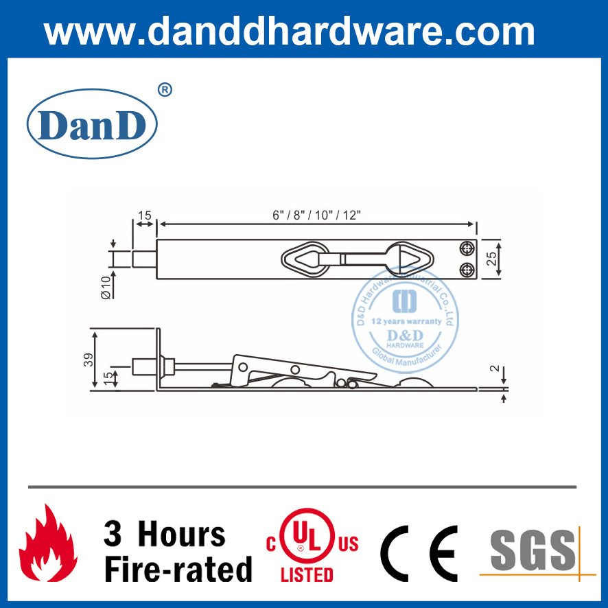 Perno de puerta vertical de servicio pesado de acero inoxidable para la puerta de dormitorio-dddb006