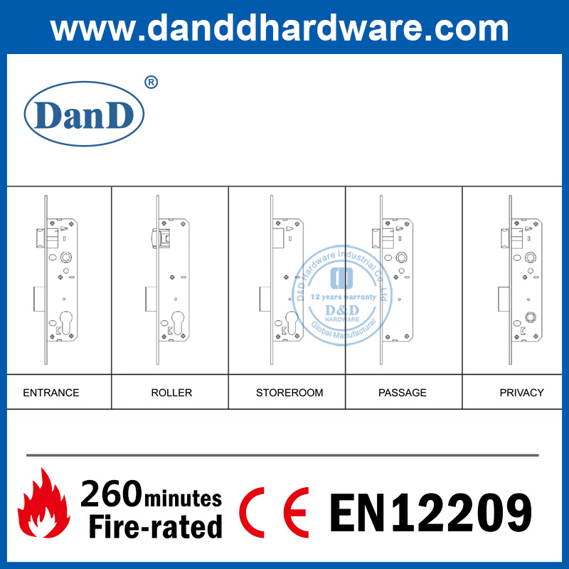 Cerradura de mortaja de estilo estrecho de acero inoxidable euro para puerta de madera-DDML021-3085