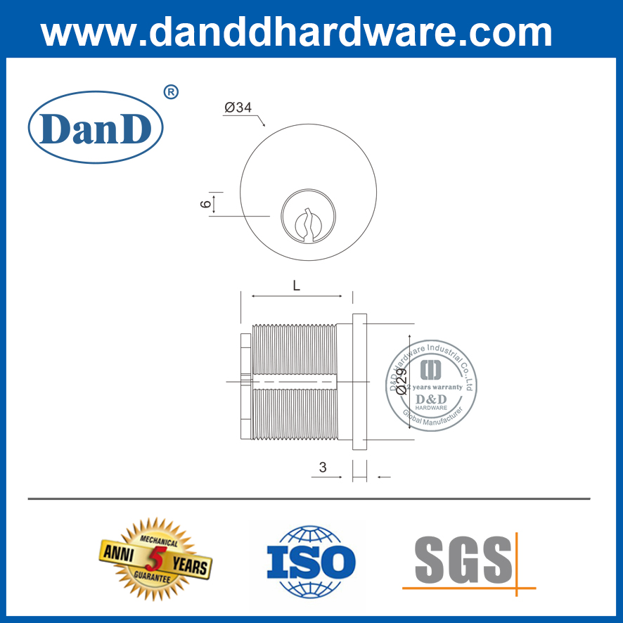 Schlage de 6 pines de latón "C " Cilindro de la llanta de Keyway con cubierta de cabeza SSS -DDLC011
